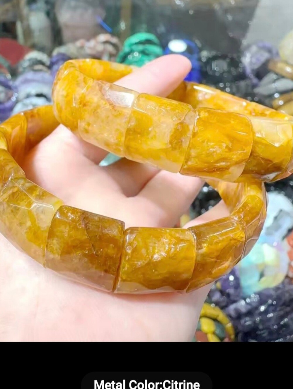 💛💛NEW💛💛 PRETTY!! Faceted Square Natural Stone CITRINE Stretch Bracelet
